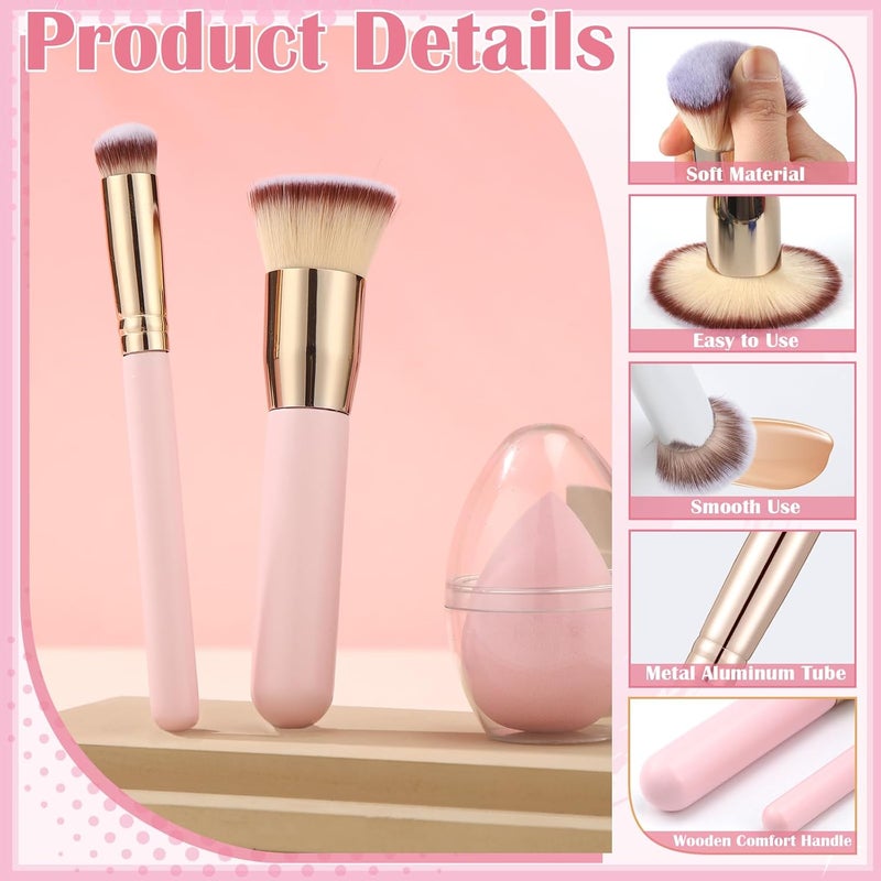 ProSuites 6Pcs Foundation Brush for Liquid Makeup,Liquid Foundation Brush with Makeup Sponge and Powder Puff for Foundation, Powder, Blush,Concealer(Pink) - Image 3